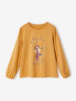 Meisjesshirt met lange mouwen en motief mosterdgeel - thumbnail