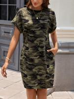 Women's Camouflage Short Sleeve Loose Fit Athleisure T-Shirt Dress Army Green / L
