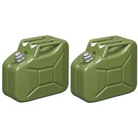 Set van 2x stuks metalen jerrycans met magnetische dop legergroen voor brandstof 10 liter
