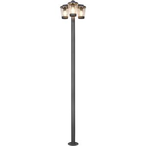 LED Tuinverlichting - Staande Buitenlamp - Trion Civonu - E27 Fitting - 3-lichts - Spatwaterdicht IP44 - Rond - Mat Antraciet - Aluminium