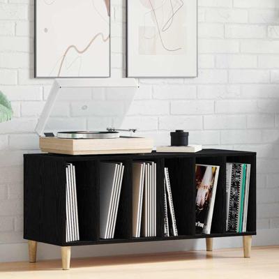 Platenkast met plank Zwart eiken 100 x 38 x 48 cm Bewerkt hout