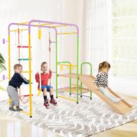 8 in 1 Klimtoren Klimwand & Apenstangen & Ladder & Touw & Turnring & Schommel & Glijbaan & Klimmer