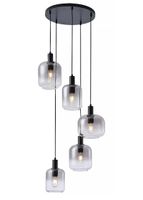 Freelight Hanglamp Vario 5 lichts Ø 50 cm rook glas zwart - thumbnail