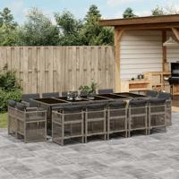 15-delige Tuinset met kussens poly rattan grijs