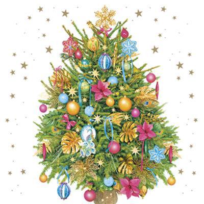 Daisy kerst thema servetten - 20x st - 33 x 33 cm - versierde kerstboom - papier