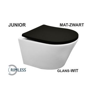 Wandcloset BWS Vicente Junior Wit Rimless Diepspoel met Flatline Zitting Mat Zwart