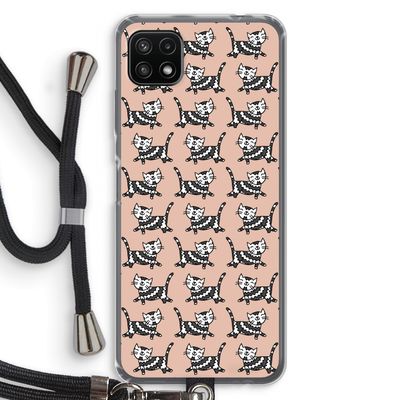 Zwarte poes: Samsung Galaxy A22 5G Transparant Hoesje met koord