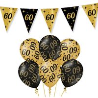 Leeftijd verjaardag feestartikelen pakket vlaggetjes/ballonnen 60 jaar zwart/goud - thumbnail