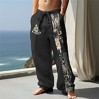 Voor heren Linnen broek Broek Zomerbroek Strandbroeken Trekkoord Elastische taille 3D-afdrukken Kleurenblok Grafische prints Comfort Casual Dagelijks Feestdagen 20% linnen Etnische stijl Retro vintage Lightinthebox