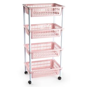 Opberger/organiser trolley/roltafel met 4 manden 85 cm oud roze - Opberg trolley