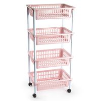 Opberger/organiser trolley/roltafel met 4 manden 85 cm oud roze - Opberg trolley - thumbnail