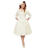 Unique Vintage Brocade Swing Dress Ivory Gold-XXL