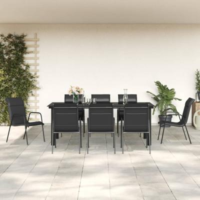 9-delige Tuinset textileen en staal zwart