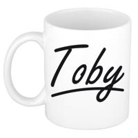 Toby Naam koffiemok - beker - met sierlijke letters - wit - 300 ml - Cadeau - Heren