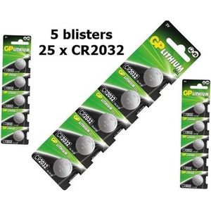 5 Blisters (25x) - GP CR2032 lithium batterij