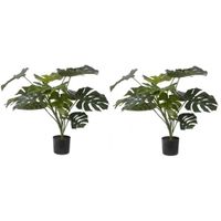 2x Groene Monstera kunstplanten 85 cm voor binnen - thumbnail