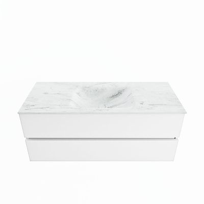 MONDIAZ VICA-DLUX 120cm badmeubel onderkast Talc 2 lades. Inbouw wastafel CLOUD midden zonder kraangat, kleur Opalo.
