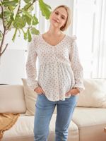 Zwangerschaps- en borstvoedingsblouse met stippenprint ecru