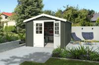 Outdoor Life Norah Blokhut 295x380 cm 28 mm vuren Green Grey-Wit gecoat- Zadeldak- - Outdoor Life Outdoor Life Norah Blokhut 295x380 cm 28 mm vuren Green Grey-Wit gecoat- Zadeldak- - Outdoor Life