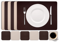 Cookinglife 6 Placemats + 6 Onderzetters - Dubbelzijdig - Vegan leer - Bruin / Zand