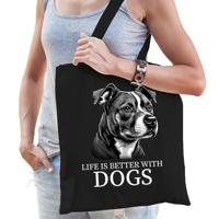 Cadeau tas voor hondenliefhebbers - zwart - Staffordshire Bull Terrier hond - katoen - 42 x 38 cm Cadeau tas voor hondenliefhebbers - zwart - Staffordshire Bull Terrier hond - katoen - 42 x 38 cm