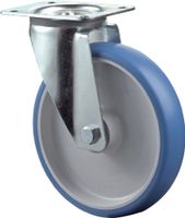 BS Rollen Zwenkwiel | wiel-d. 150 mm draagvermogen 200 kg | polyurethaan | plaat L135xB110 mm verf wiel blauw | 1 stuk - L400.B36.150 L400.B36.150 - thumbnail