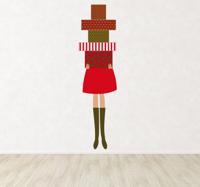 Sticker vrouw met stapel cadeaus