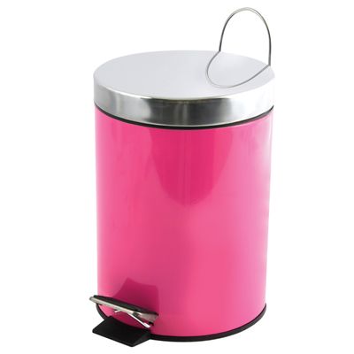 Prullenbak/pedaalemmer - metaal - fuchsia roze - 3 liter - 17 x 25 cm - Badkamer/toilet