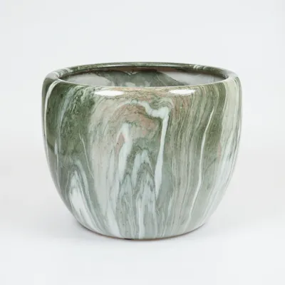 Bloempot marmerlook emperor d37h30 groen binnen