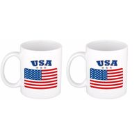 Set van 2x stuks drink mokken Amerikaanse/USA vlag 300 Ml