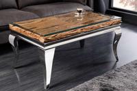 Design salontafel MODERN BAROK 100 cm naturel chroom teakhouten roestvrijstalen blad - 6044365