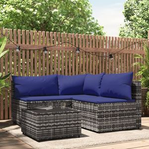 4-delige Loungeset met kussens poly rattan grijs