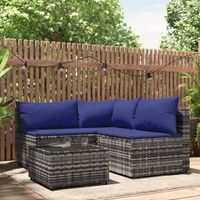 4-delige Loungeset met kussens poly rattan grijs - thumbnail