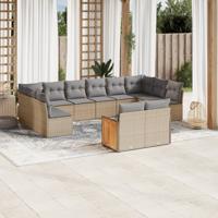 12-delige Loungeset met kussens poly rattan beige