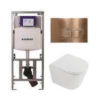 QeramiQ Dely Toiletset - 36.3x51.7cm - diepspoel - rimless - Geberit UP320 inbouwreservoir - softclose toilet zitting 35 mm - koperen bedieningsplaat - rechthoekige knoppen - mat wit SW1026254/SW1000767/0701131/SW706197