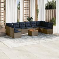 11-delige Loungeset met kussens poly rattan grijs