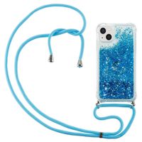 Lunso - Backcover hoes met koord - iPhone 14 Plus - Glitter Blauw