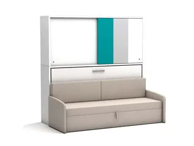 Eenpersoons bedkast Academy - turquoise - met crème bank