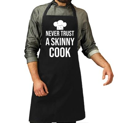 Keuken en BBQ schort - zwart - never trust a skinny cook - koksmuts - verjaardag Keuken en BBQ schort - zwart - never trust a skinny cook - koksmuts - verjaardag