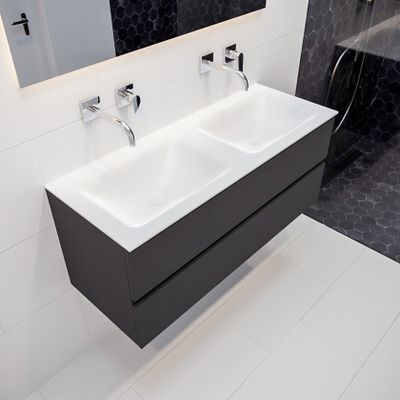 Mondiaz Vica Cloud badmeubel antraciet mat 120 cm 2 lades solid surface dubbele spoelbak zonder kraangat