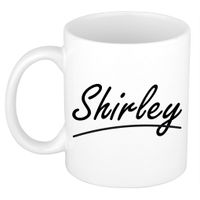 Naam cadeau mok / beker Shirley met sierlijke letters 300 ml   - - thumbnail