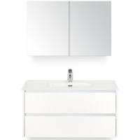 Dante Badmeubelset 100 cm - Wit Hoogglans - Keramische Wastafel Wit Cover met Spiegelkast
