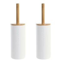 2x Stuks WC/Toiletborstel in houder naturel/wit bamboe hout 36 x 9 cm - Toiletborstels