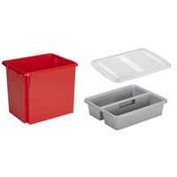 Sunware opslagbox kunststof 45 liter rood 45 x 36 x 36 cm met deksel en organiser tray - thumbnail