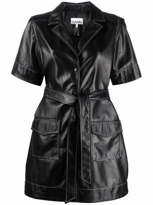 GANNI robe-chemise courte en cuir - Noir