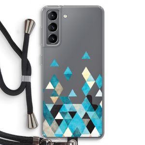 Gekleurde driehoekjes blauw: Samsung Galaxy S21 Transparant Hoesje met koord