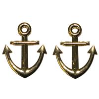 Carnaval verkleed broche/speld maritiem anker - 4x stuks - goud - 7 cm - Kapitein/matroos accessoire
