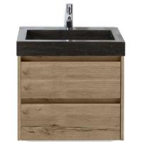 Dante Badmeubelset 60 cm - Natuur Eiken - Wastafel Hardsteen Wit Lucca