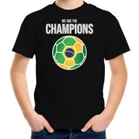 Brazilie WK supporter t-shirt we are the champions met Braziliaanse voetbal zwart kinderen - thumbnail