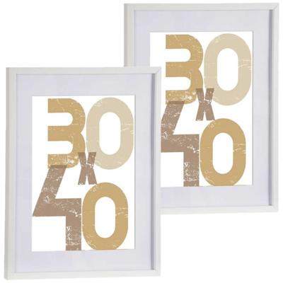 2x stuks houten fotolijst - wit - 40 x 50 cm - fotolijstje - met passe-partout - decoratie